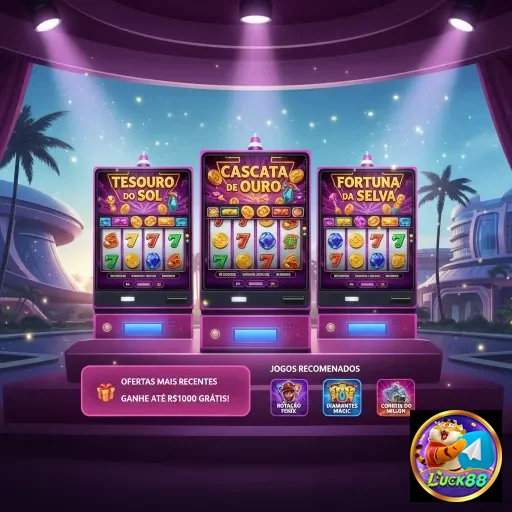 Tres máquinas de caça-níqueis do luck88 em destaque.