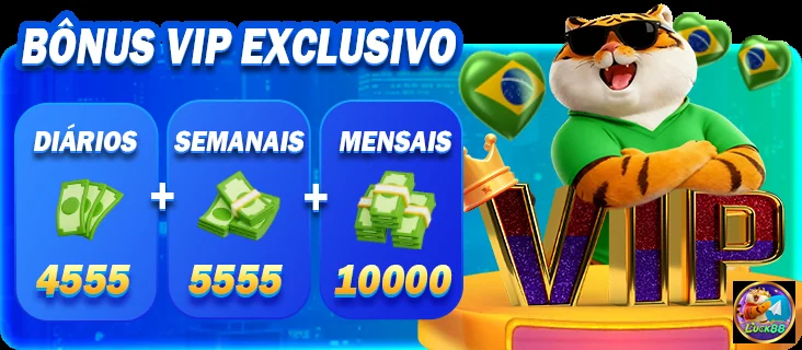 Ofertas de bônus VIP do luck88 destacando valores mensais, semanais e diários.