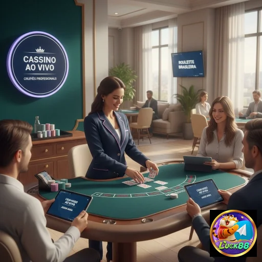Jogadores e dealer em cassino ao vivo na luck88.