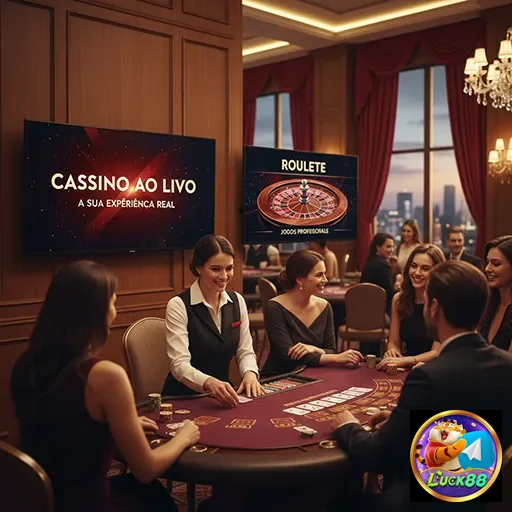 Jogadores em cassino ao vivo da luck88, com mesas de jogos.