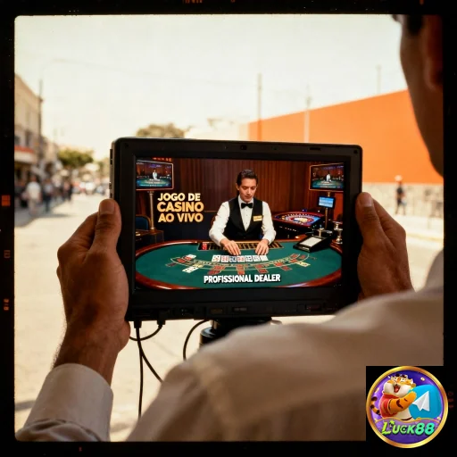 Jogador acompanha cassino ao vivo na tela, com sorteios.