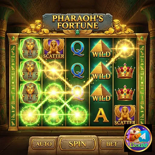 Tela do jogo Pharaoh's Fortune no aplicativo luck88.