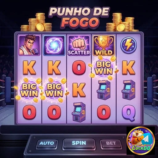 Tela de jogo do caça-níqueis Punho de Fogo no luck88.