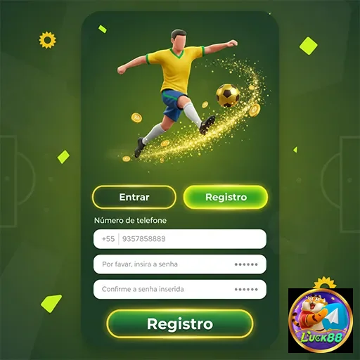 Interface de registro da luck88 com jogador de futebol animado.